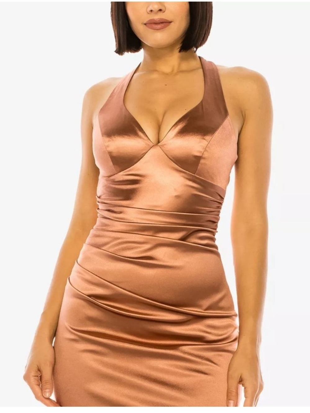 Darling Satin Halter Dress in Rose Copper